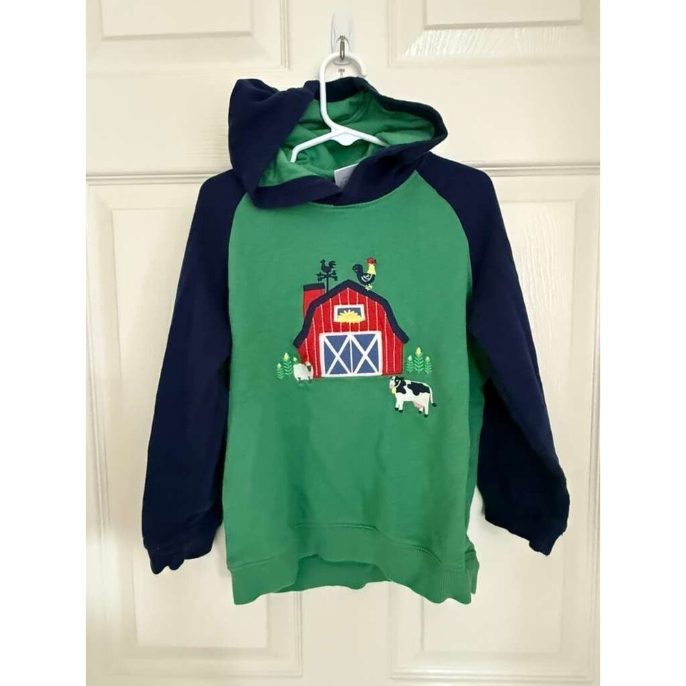 Gymboree Boys Hoodie Sweatshirt Farm Barn Embroidered Green Blue Size 5T